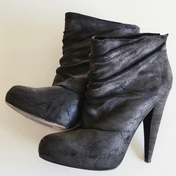 Elizabeth and James Reese High Heel Scrunch Suede Leather Booties Boots 6.5 36.5 - Picture 2 of 9